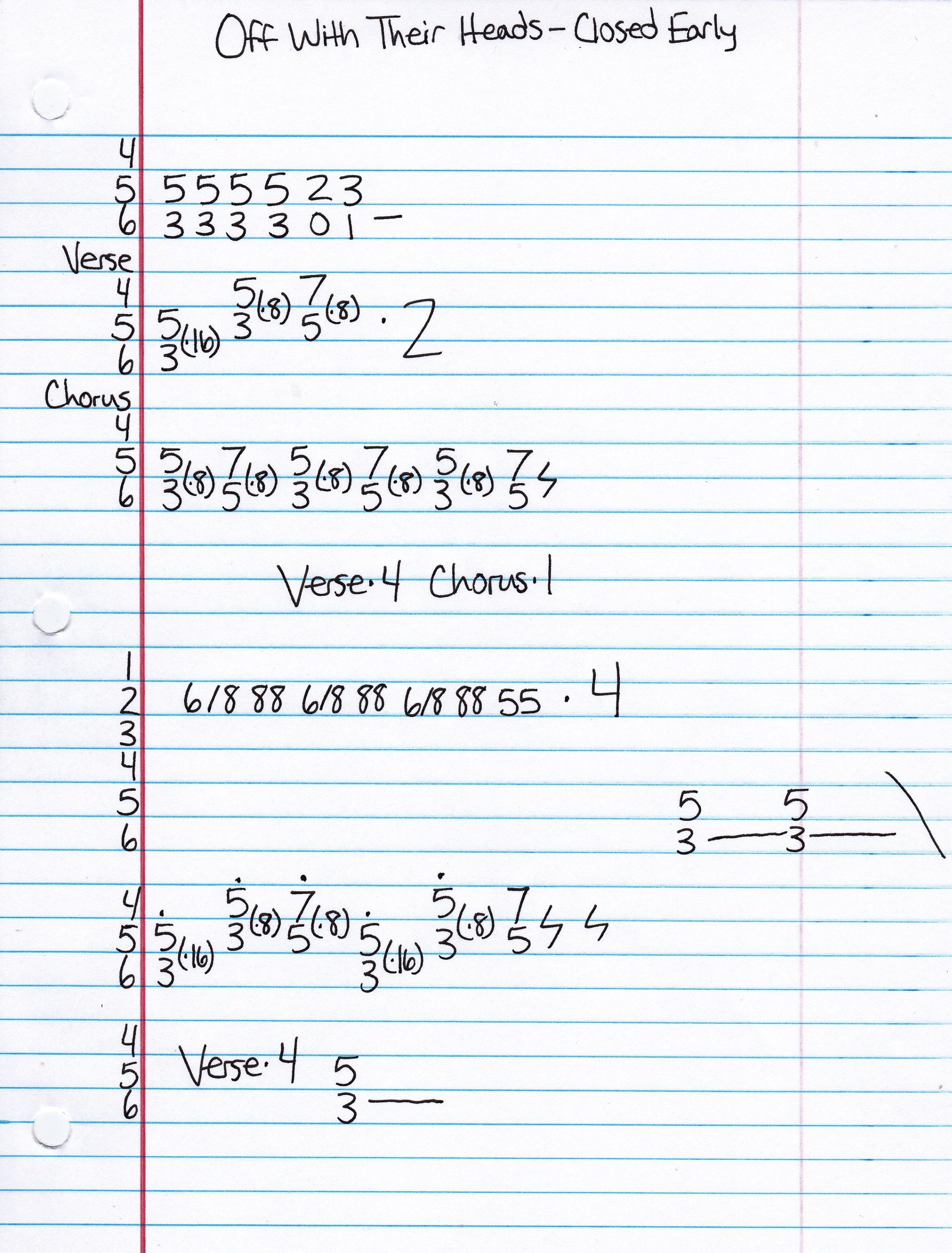 High quality guitar tab for Closed Early by Off With Their Heads off of the album All Is Not Well. ***Complete and accurate guitar tab!***